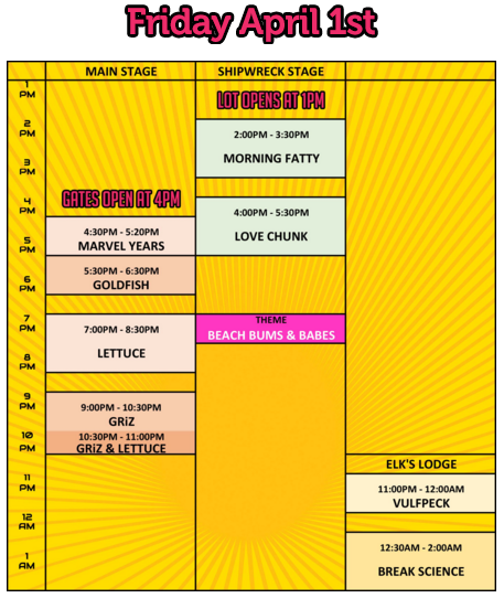 Foo'l Paradise Friday Schedule
