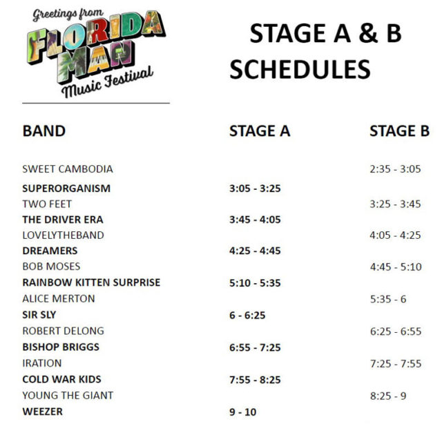 Florida Man Music Festival 2018 Schedule Stage times