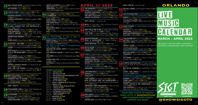 Live Music Calendar Orlando - March - April 2023