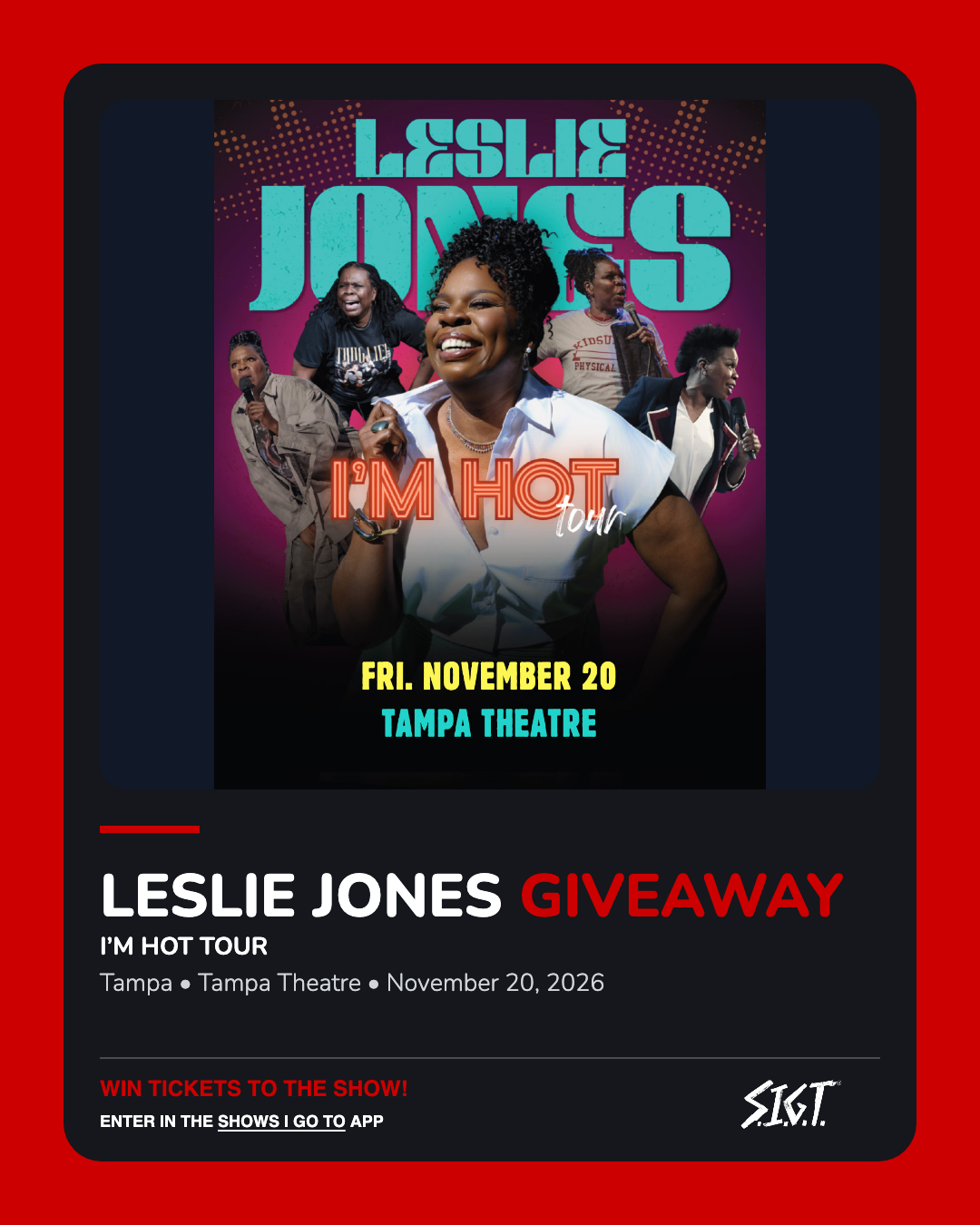 Leslie Jones ticket giveaway in Tampa, November 20, 2026