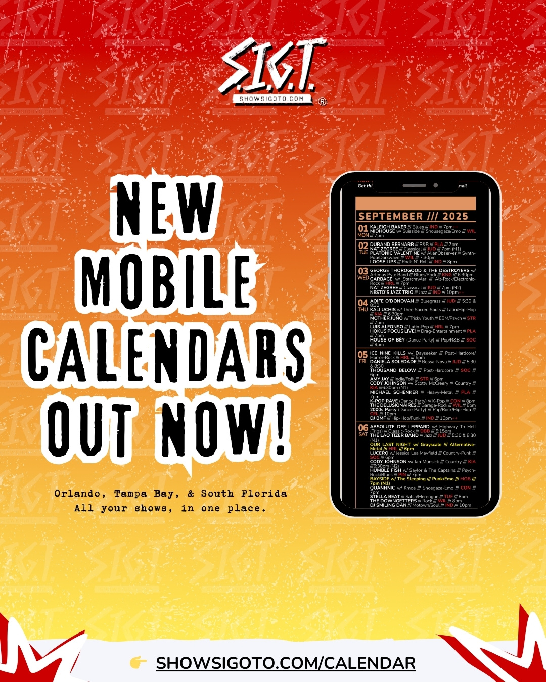 florida live music calendar september 2025