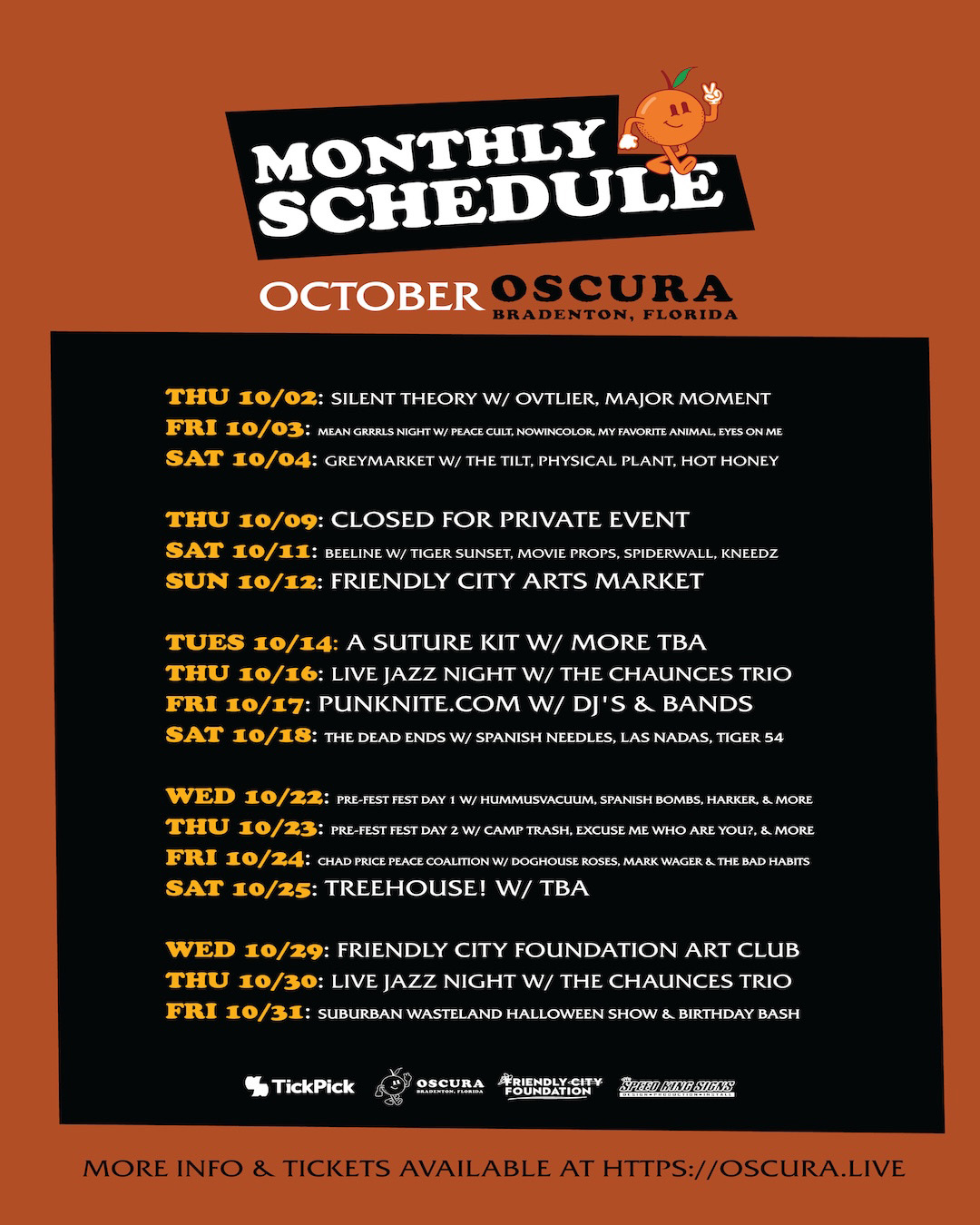 Monthly Schedule Oscura Live October 2025