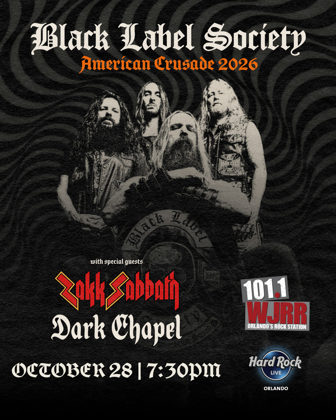 Black Label Society Orlando October 28 2026 concert artwork