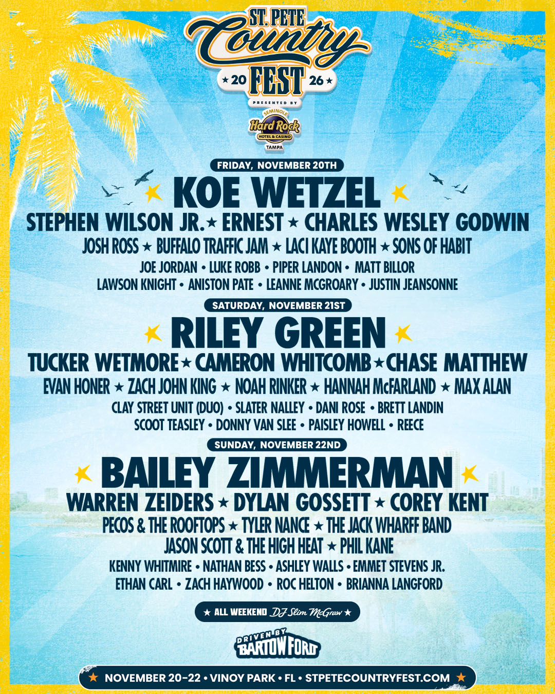 St. Pete Country Fest 2026 lineup by day
