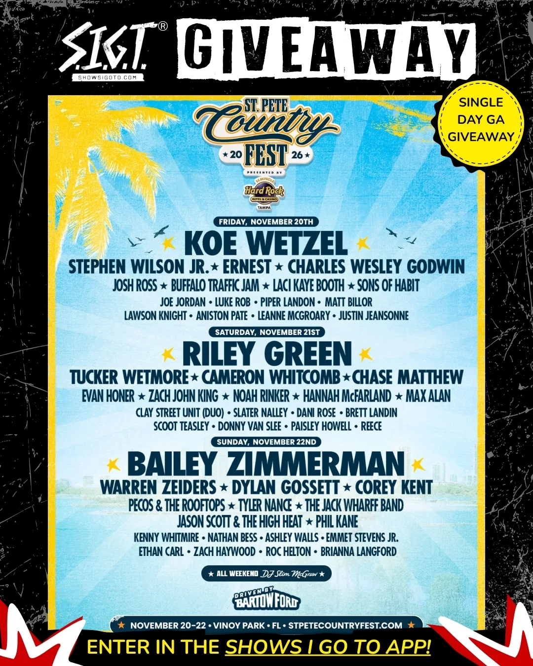 St. Pete Country Fest 2026 single-day GA ticket giveaway