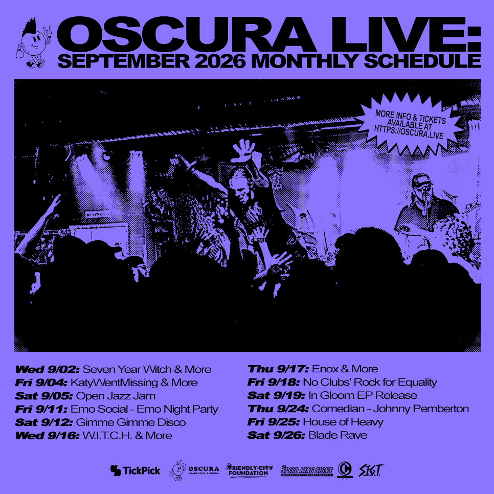 Oscura Live September 2026 monthly concert and comedy schedule