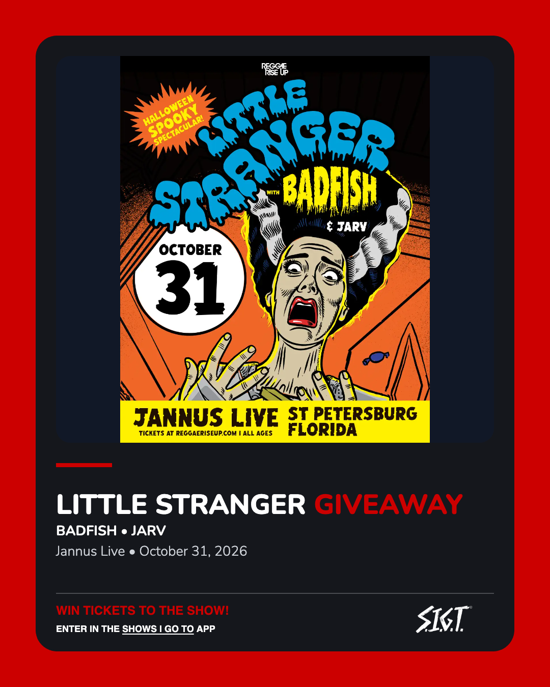 Little Stranger with Badfish and JARV — October 31, 2026 ticket giveaway flyer