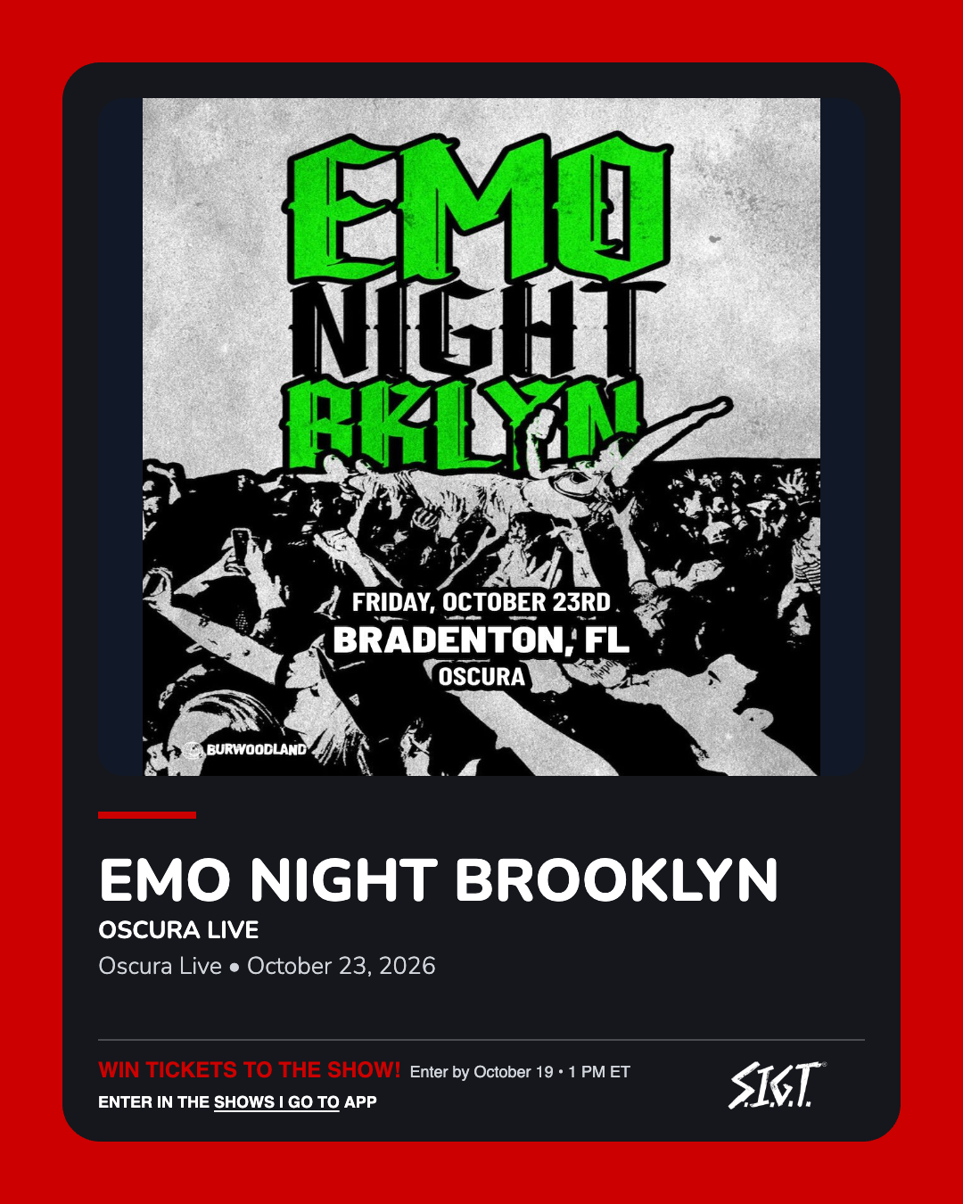 Emo Night Brooklyn Oscura Live ticket giveaway