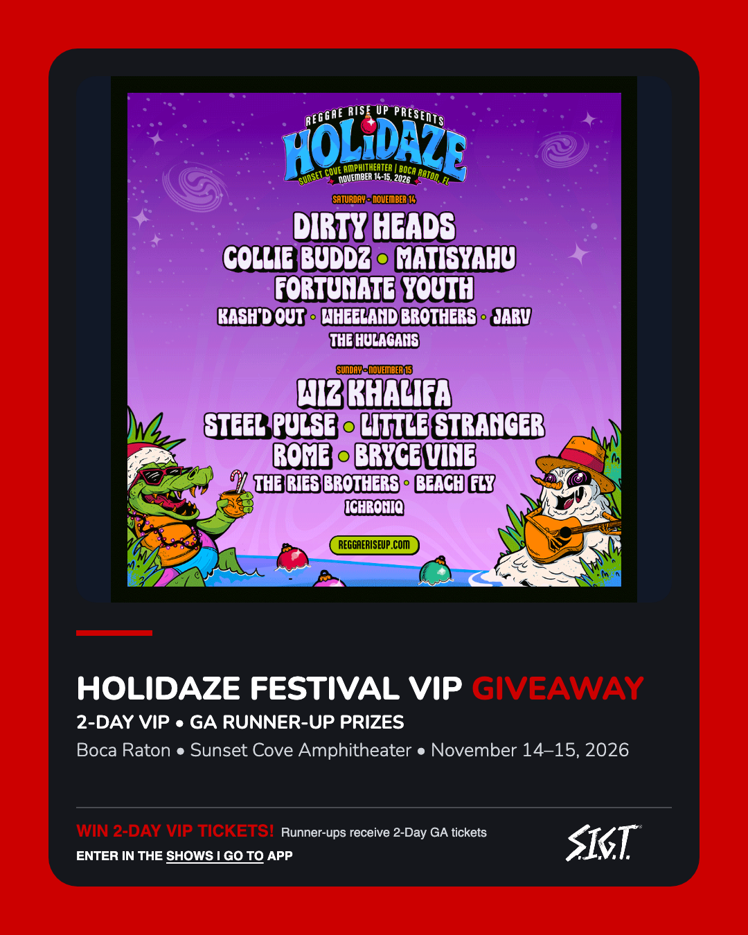 HOLIDAZE Festival VIP Giveaway — Sunset Cove Amphitheater — November 14–15, 2026