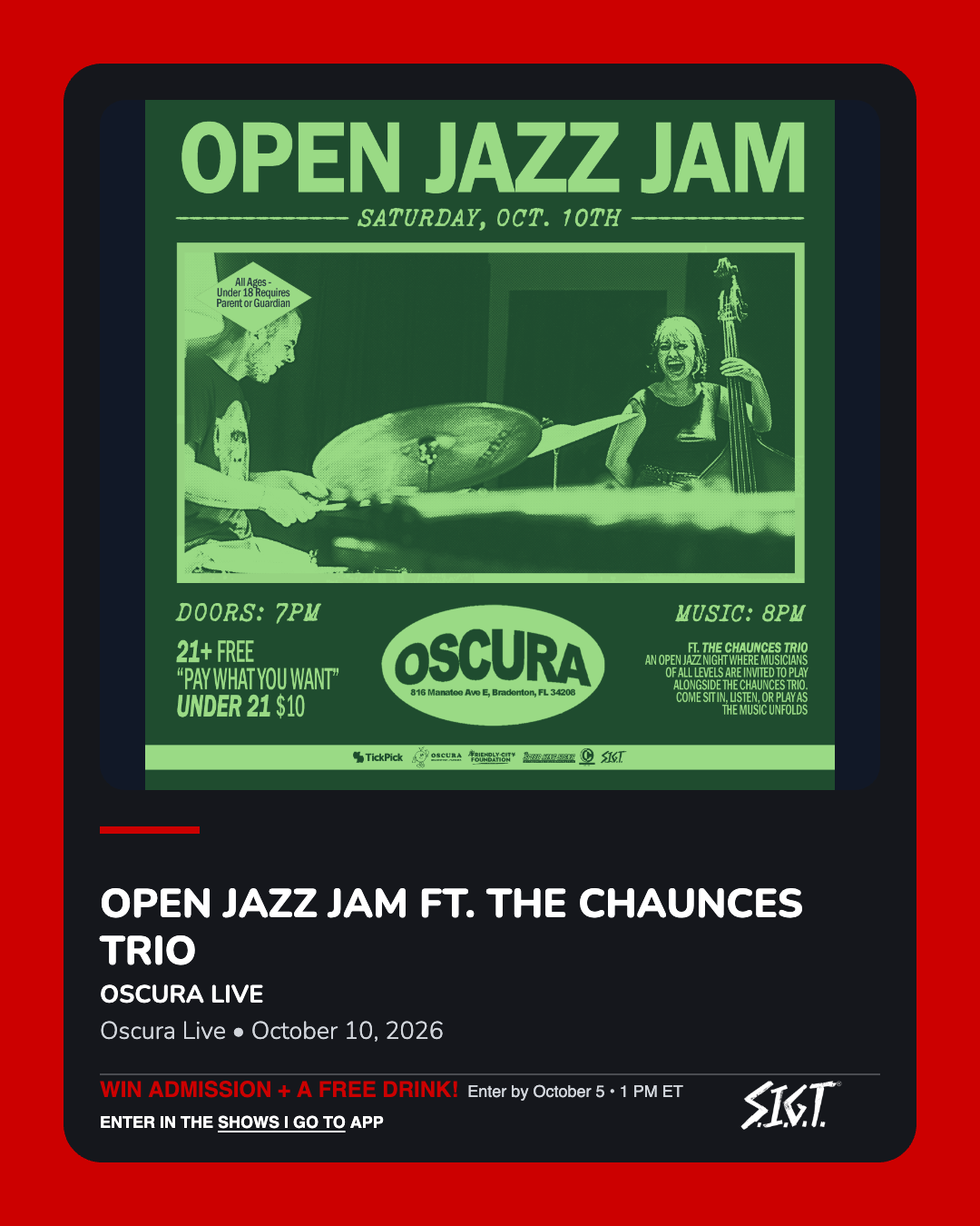Open Jazz Jam ft. The Chaunces Trio Oscura Live ticket giveaway